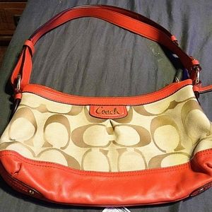 COACH Khaki/Red Park Signature EW Duffle Convertible Bag F19731 MINT MSRP $278